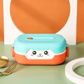 Cartoon cat bento box for kids in mint green and orange with secure locking clips - Orange Green