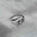 S925 sterling silver open ring featuring a serpent head and carved rose details - Snake And Rose Design (JZ6341)
