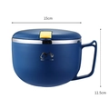 Dark blue 304 stainless steel noodle bowl with handle and matte lid finish 15cm - Large / Deep Blue