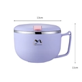 Purple 304 stainless steel instant noodle bowl with handle and pink vent lid 13cm - Small / Changrong Purple