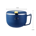 Deep blue 13cm stainless steel noodle bowl with ergonomic handle and yellow air valve - Small / Deep Blue
