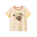 Cream girls' short sleeve T-shirt with cute cartoon bears and pink collar accent - 90cm / Beige Apricot