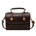 Retro dark brown crossbody box bag with textured leather and vintage gold buckles - Brown