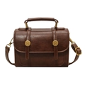Classic dark brown vintage crossbody square bag with bronze rivets and textured leather - Brown