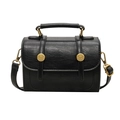 Vintage black crossbody bag with retro gold studs and textured faux leather finish - Black