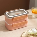 Boîte à déjeuner rose à deux couches en acier inoxydable avec compartiment pour ustensiles - Double Couche / Rose