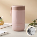 Tasse à soupe bicolore en acier inoxydable 304 avec poignée en silicone souple - Style en acier inoxydable / Rose Sakura
