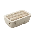 Fiambrera beige de fibra de trigo 850ml con cubiertos y tapa transparente - Avena / 850ml Rectangular