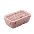 Fiambrera rosa de 850 ml de paja de trigo con cuchara y tapa para estudiantes - Rosa / 850ml Rectangular