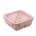 Bento box rosa de 1100ml de paja de trigo con cubiertos y tapa transparente - Rosa / 1.1L Cuadrado