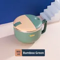 Bamboo green 900ml stainless steel noodle bowl with a handle and lid for students - Small / Bamboo Green