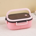 Pink portable bento box with black lid and handle for office microwave lunches - 1.2L / Pink (No Print)