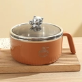Bol à nouilles orange en inox avec poignée ours mignonne sur couvercle clair - Marron