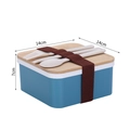 Boîte à bento carrée bleue avec couvercle en bois et ensemble de couverts - 700ml Carré Bleu (XC-567)
