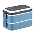 Boîte à déjeuner bleue à double étage en inox avec clips et fenêtre transparente - 1.4l / Double Couche / Bleu