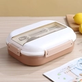 Dubbellaagse 304 roestvrijstalen lunchbox in beige met een handig bestekcompartiment boven - Khaki 1.8L Set / Khaki