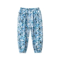 Pantalón infantil azul con estampado floral antimosquitos y cintura elástica suave - 90cm / Crema/Floral Azul (HK526B)