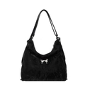 Chic black velvet hobo bag with silver bow ornament and dual straps for daily commute - Black