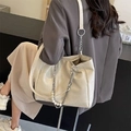 Creamy white bucket bag with pearl chain detail and premium pebbled texture finish - One Size / Off White