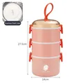 3-tier pink stainless steel bento box with 304 liner and orange handle for students - 2L Triple Layer / Haitianxia Pink