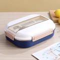 Boîte à déjeuner bleue en acier inoxydable 304 avec 5 compartiments et range-couverts - Bleu