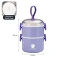 Purple double-layer 304 stainless steel lunch box with spaceman motif and handle - 1.6L Double Layer / Hibiscus Blue
