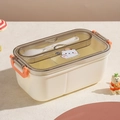 Portapranzo beige con orsetto, fibbie arancioni e scomparto per posate per bambini - Orso Polare