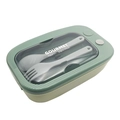 Japanese lunch box with two compartments, mint green lid, and built-in cutlery set - 1.1L Rectangular Green (With Fork Spoon)