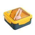 Portapranzo bicolore giallo e verde con set di posate e coperchio sigillato - 1.1L Quadrato Blu (Con Bacchette Cucchiaio)