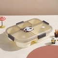 5-compartment bento box with panda and pigeon cartoon lid and secure snap-lock seal - Panda Style / Divided With Utensils