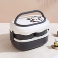 Portapranzo Panda a doppio strato bianco e grigio con maniglia e clip di chiusura - Stile Panda / Grigio E Bianco