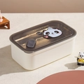 Cremeweiße rechteckige Edelstahl-Brotdose mit niedlichem Panda-Motiv auf dem Deckel - 1000ml / Panda (Panda & Pigeon)