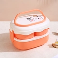 Portapranzo a due strati arancione e bianco con simpatica stampa di orso e maniglia - Stile Orso Bianco / Arancione E Bianco