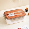 Fiambrera bento portátil blanca y naranja con diseño de oso y juego de cubiertos - Oso polar