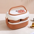 Portapranzo a doppio strato con stampa orso, manico marrone e design bicolore - Stile Orso Bruno / Marrone e Bianco