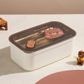 Creamy white 304 stainless steel lunch box with cartoon bear and brown lid - 1000ml / Brown Bear (Bear & Bird)