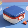 Blue and orange bento lunch box with airtight lids and diamond cut texture edges - Dark Blue