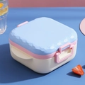 Three-tier bento box with blue diamond texture lid and pink airtight seal layer - Light Blue