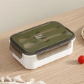 Caja bento verde oliva y blanca con almacenamiento de cubiertos y cierres laterales - Verde