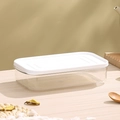Single rectangular clear PET food storage container with white lid for fridge organizing - White - Medium