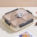 Four-compartment bento box with dark gray buckles and panda pigeon cartoon design - 1L Gray