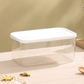 Thickened PET transparent rectangular food storage box with white airtight sealing lid - White - Large