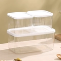 Three-piece stackable PET food storage container set with clear body and white lids - White (Set)