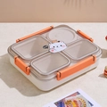 White 5-compartment bear lunch box with transparent lid and orange latches for students - 1L Pink