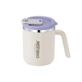 Taza térmica de acero inoxidable blanco crema con tapa púrpura y asa ergonómica - 450ml / Púrpura