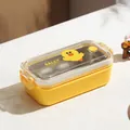 Gelbe Sally Line Friends Lunchbox aus Edelstahl mit transparentem Deckel und Clips - 350ml Gelbes Küken