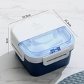 Boîte bento carrée double couche bleu marine avec couvercle blanc et cuillère - 1.1L (Nouveau Bleu) / Bleu
