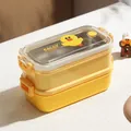 Line Friends Sally gelbe Edelstahl-Doppelschicht-Bento-Box mit transparentem Deckel - 700ml Gelbes Küken