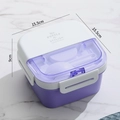 Boîte à lunch bento double couche violette et blanche avec couverts et couvercle transparent - 1.1L (Nouveau Violet) / Violet