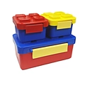 Stapelbare bouwsteen lunchtrommel set in levendige rode, blauwe en gele basiskleuren - Grote Rood en Blauw Stijl / Rood